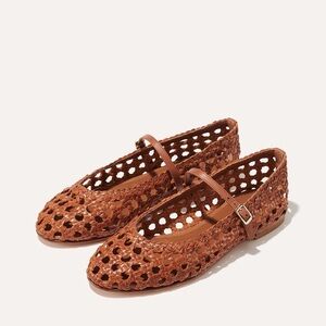 Margaux Demi Jane in Brown Saddle Woven Leather Mary Jane Flat 39.5 US 9